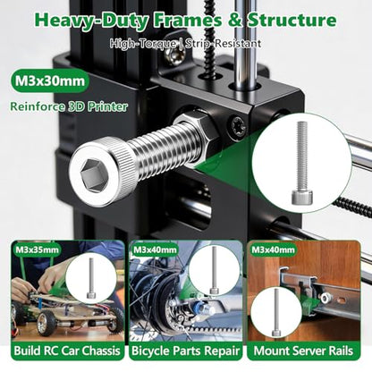 466 Pcs M3 Hex Socket Cap Screws Nuts Washers Wrench Kit, 304 SS | (6mm-40mm) with 2 Hex Wrenches, Metric Fastener Set for 3D Printing & Machinery DIY Repair,Clear Label Storage Box - size: SS M2 466pcs 3