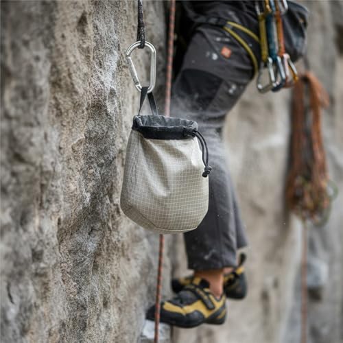 Climbing Chalk Bag with Drawstring Closure - Lightweight Waist Pouch for Rock Climbing, Bouldering & Gym Training (6.7 Inch Opening) - color: Silver