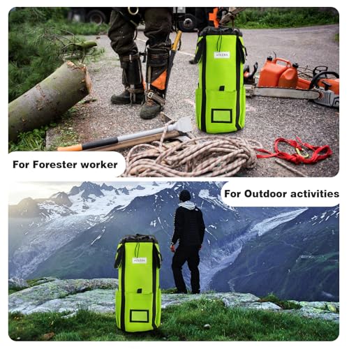 AOLEBA Arborist Rope Storage Bag Tree Climbing Rock Rope Bucket Backpack Rope Storage Bag Large Capacity 1680D Thicken Nylon Material with Hand Straps, Side Pockets - color: Neon Green