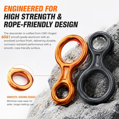 Figure 8 Descender, 30kN Climbing Descender, Heavy Duty 7075 Aluminum Belay & Rappel Equipment for Climbing, Mountaineering, Arborist, Caving, Aerial Yoga - color: 35kN-Orange