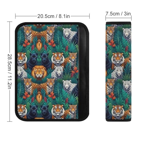 2 Piece Jungle Animals Lion Tiger Leopard Print Car Seat Belt Pad Breathable Seat Belt Cushion for Child, Stroller Pushchair High Chair, Easy Install (No Tool) - color: Pattern 111