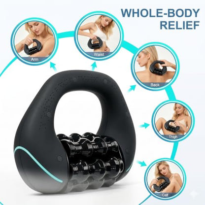 Electric Handheld Rolling Massager, Percussive Massager Targeting Knots with Pain Relieve Deep Tissue, 3-Speed Spin Vibrating Roller Massage for Back, Shoulders, Legs, Neck,Arms