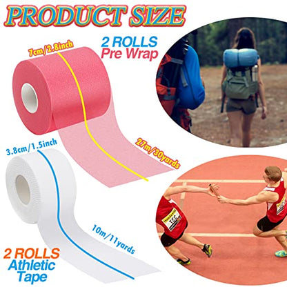 4 Pieces Foam Underwrap Athletic Foam Tape Sports Pre Wrap Kit Athletic Tape for Ankles Wrists Hands and Knees Climbing Boxing Football Trainers, 2.75 Inch x 89 Feet, 1.5 Inch x 33 Feet