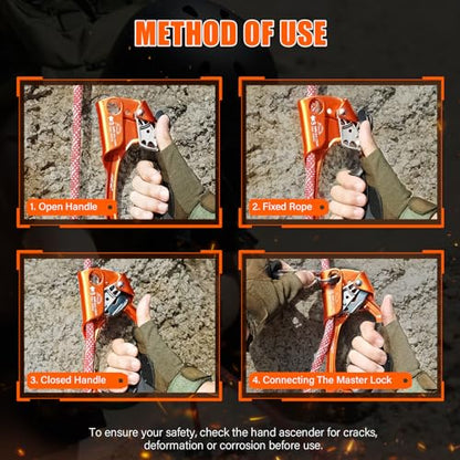 UIAA & CE Certified Rope Ascender Aluminum Alloy Rock Climbing Gear Strong Rigging Rappelling Equipment for Rock Tree Climbing Arborist Rescue Mountaineering Caving - color: Left Hand Orange 1