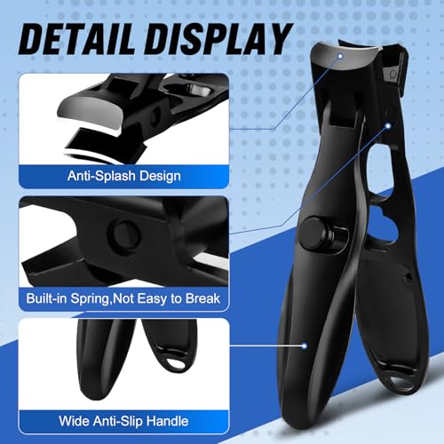 Wide Jaw Nail Clippers, Stainless Steel, Professional Fingernail Clipper | Heavy Duty Toe Nail Clippers for Men Women Seniors, Ultra Sharp, Anti Splash Design, Black - color: Black