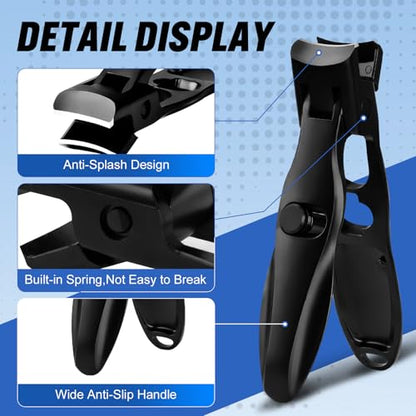 Wide Jaw Nail Clippers, Stainless Steel, Professional Fingernail Clipper | Heavy Duty Toe Nail Clippers for Men Women Seniors, Ultra Sharp, Anti Splash Design, 2 Pack - color: 2pack