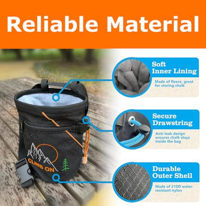 Chalk Bag + Ball for Rock Climbing, Bouldering, Top Rope | Climb On - style: Chalk Bag (Orange)