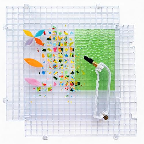 Stained Glass Cutting Mat, Solid Bottom Plastic Grid, 12"x12", Includes Rubber Pads, Breaker Ball, Non-Slip Grip Rings, Ideal for Stained Glass Artists, Hobbyists (Clear-2 Pack) - color: Clear-2 Pack