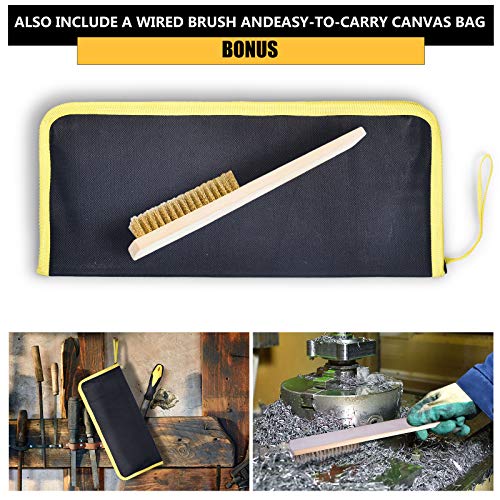 Metal File Set, Large Flat File/Half-Round File/Triangle File/Round File and 12 pcs Needle Files with Storage Bag and Steel Brush for Woodwork, Metal, Leather and Plastic - color: Black-17pcs