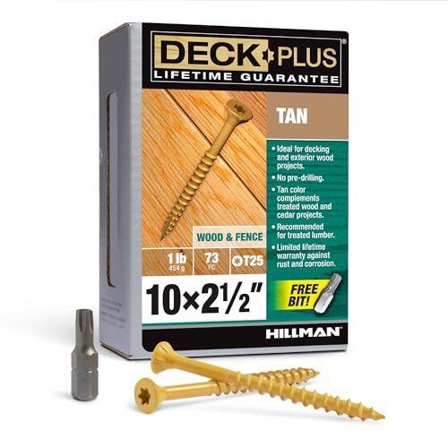 Deck Plus 48415 Exterior Wood Screws, #10 x 2-1/2", 4-Layer Epoxy Coated, Torx/Star Drive Included, Coarse Thread, Decking Screws, Outdoor Rust Resistant, Tan, 73pcs - color: Tan, size: #10 x 2-1/2", style: 73 pcs
