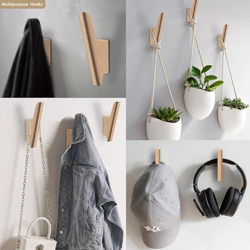 Wood Wall Hooks 4 Pack Coat Hooks Wall Mount Natural Wooden Hooks for Hanging Hat, Bag, Backpack, Rustic Coat Hooks for Wall, Wood Towel Hooks for Bathrooms and Entryway Hooks - color: Beech