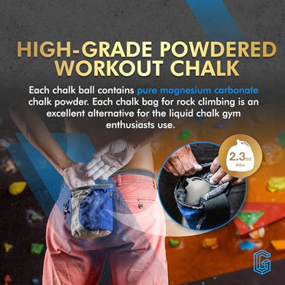 130g (2 x 65g) Premium Chalk Balls. Pro-Grade Gym Chalk in Refillable Sock. Eco Friendly Packaging. Grip Enhancing Gym Accessory for Weightlifting, Rock Climbing, Gymnastics & More. Package May Vary.