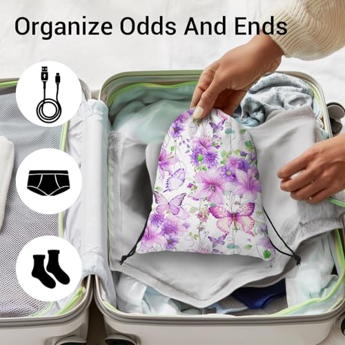 Gymnastics Grip Bag Lightweight Small Drawstring Grip Bags for Gymnasts - color: Flowers Butterfly Purple