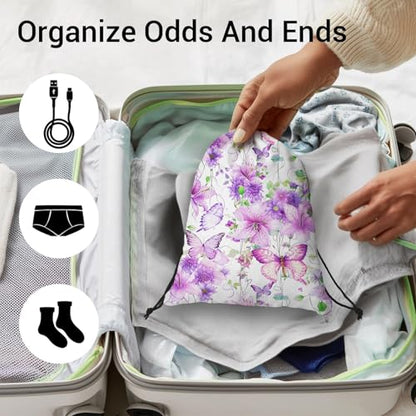 Gymnastics Grip Bag Lightweight Small Drawstring Grip Bags for Gymnasts - color: Flowers Butterfly Purple