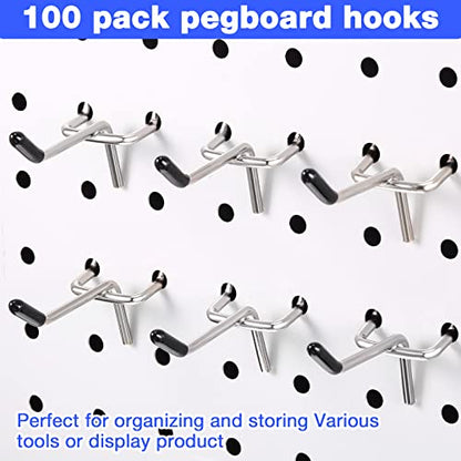 Moxweyeni 100 Pcs Pegboard Hooks Peg Board Organizer Accessories Holders Hanging Stainless Steel Display Wall Hooks for 1/8 and 1/4 Pegboard Wall for Garage Storage Tools(2 Inch) - size: 2 Inch