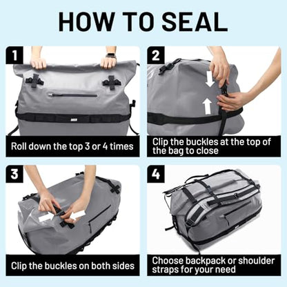MIER Large Waterproof Duffel Bag - 60L/80L Dry Bag Backpack | Detachable Backpack Straps; Multi-Pockets; Roll-Top with Hook-and-Loop Closure; Motorcycle, Kayaking, Gym, Beach, Boating - color: Gray, size: 80L
