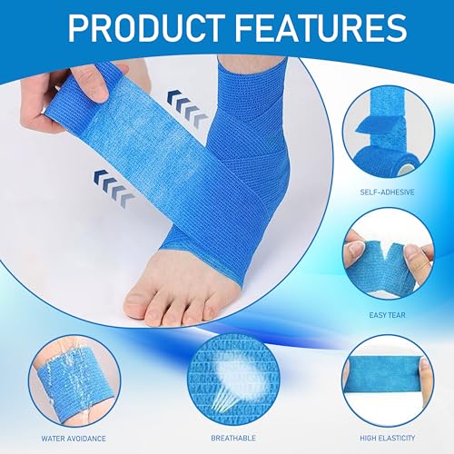 15 Pack Self Adhesive Bandage Wrap 2 Inch x 5 Yards (Black) | Non-Woven Bandage,Vet Wrap Breathable Elastic Self-Adherent Tape for Stretch Athletic, Sports, Wrist, Ankle - color: Black-15