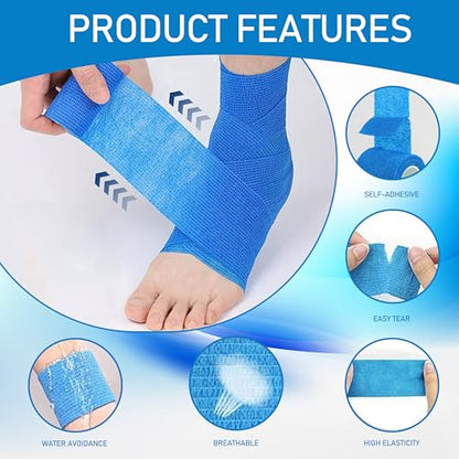 15 Pack Self Adhesive Bandage Wrap 2 Inch x 5 Yards (Black) | Non-Woven Bandage,Vet Wrap Breathable Elastic Self-Adherent Tape for Stretch Athletic, Sports, Wrist, Ankle - color: Black-15