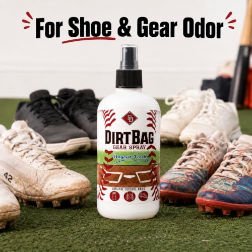 DirtBag Gear Spray by Diamond Dapper - Sports Gear Deodorizer Spray for Shoes, Cleats, Gym Bags, Gloves, Helmets, Pads and Sports Equipment, Dugout Fresh Scent, 8 oz