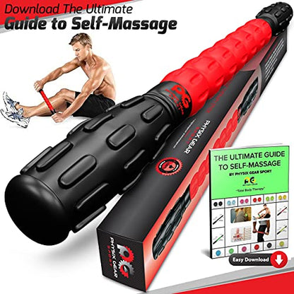 Physix Gear Roller Stick - Muscle Roller Massage Stick for Legs, The Stick Massage Roller for Deep Tissue Massaging Stick for Athletes, Physical Therapy Muscle Roller, Recovery Stick Roller - color: Red