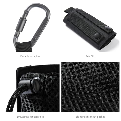 BASSDASH Tactical Molle Water Bottle Pouch with Carabiner Foldable Mesh Holder Bag for Travel Fishing Hunting Hiking Outdoor Activities - color: Black with Molle Straps