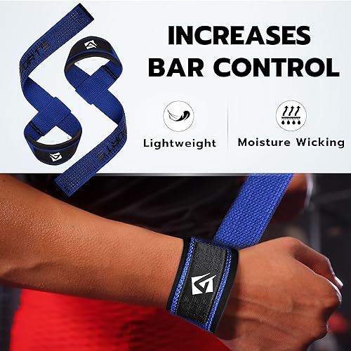 AQF Weight Lifting Straps, Padded Cotton Gym Wrist Straps for Deadlifts | 23" Extra-Long, Heavy-Duty Webbing, 5mm Neoprene Cushioning, Open-Loop Design, Sold as Pair, Ideal for Rows & Pull Workout - color: Blue Gel Grip