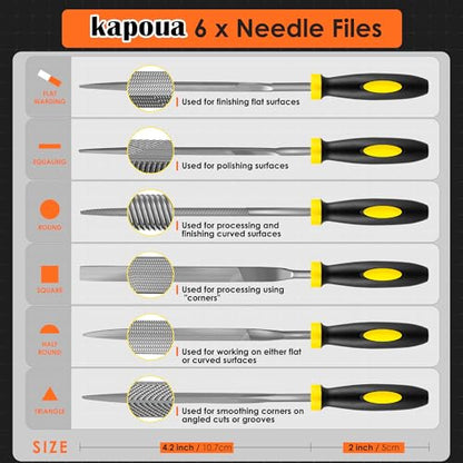 6-Piece Metal Needle File Set - Hardened Alloy Steel Includes Flat, Warding, Square, Triangular, Round, and Half-Round Files - color: Black-6pcs