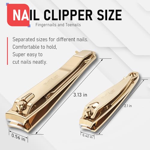 firiKer Nail Clipper Set, Sturdy Stainless Steel Fingernails & Toenails Clippers & Nail File, Sharp Effortless Fingernail Toenail Trimmer, Portable Nail Cutter for Women Men（Golden） - color: Light Gold