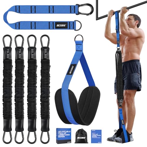 Pull Up Assistance Bands 260lbs, Heavy Pull Up Bands Resistance Bands for Pull Ups Working Out with Feet Rest, Pull Up Bar Bands Assistance Bands Strength Training Workout Equipment, Height Adjustable - color: Blue