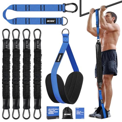 Pull Up Assistance Bands 260lbs, Heavy Pull Up Bands Resistance Bands for Pull Ups Working Out with Feet Rest, Pull Up Bar Bands Assistance Bands Strength Training Workout Equipment, Height Adjustable - color: Blue