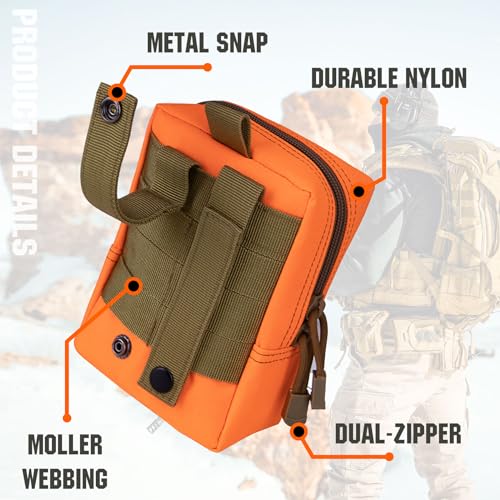 2 Pack Tactical Molle EDC Pouch Multi-Purpose Compact Pack Water-Resistant Utility Pouch with Flag Patch - color: Orange