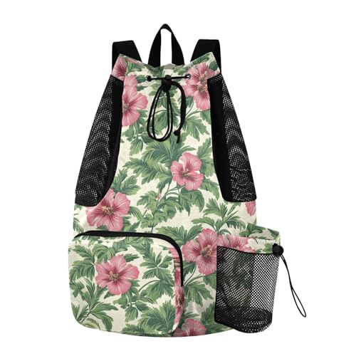 Drawstring Backpack Climbing Gym Bag With Pockets Cinch Back Sack Waterproof Tropical Flowers Red