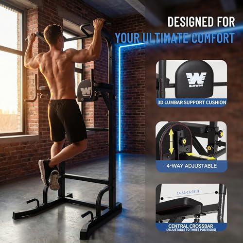BARWING Power Tower Pull Up Bar Station Adjustable Height Dip Bar Station for Home Gym Strength Training Workout Equipment 550LBS