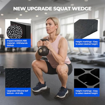 Squat Wedge Block for Weightlifting Workout, 2 Pcs Non-Slip Heel Elevated Squat Wedge, 500lbs Load Slant Board for Squats to Improve Squat Mobility Balance & Strength Performance, 12.0*6.1*3.4inch