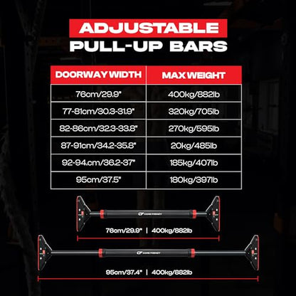 Doorway Pull Up Bar, No Screws or Drilling, Holds 880 lb, Chin Up Bar with 5 Resistance Bands, 2 Wrist Wraps and Carry Bag, 4-Point Locking, Adjustable Width Home Gym Bar for Upper Body Workout