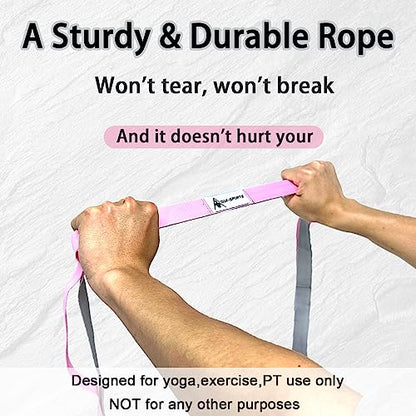 Stretching Strap Yoga Strap with Loops, Stretch Straps for Physical Therapy, Non-Elastic Exercise Strap for Pilates, Dance and Gymnastics with Workout Guide - color: Pink/Light Gray