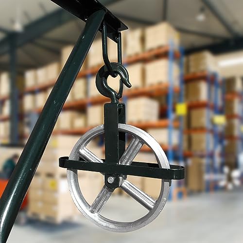 POPMOON Scaffold Hoist Pulley 12" Aluminum Pulley Wheel Load 1000lbs | Heavy Duty 12 inch Scaffolding Wheels Ladder Hooks Pulley with Safety Latch Lock, Scaffold Hoist Pulley for Lifting with Rope