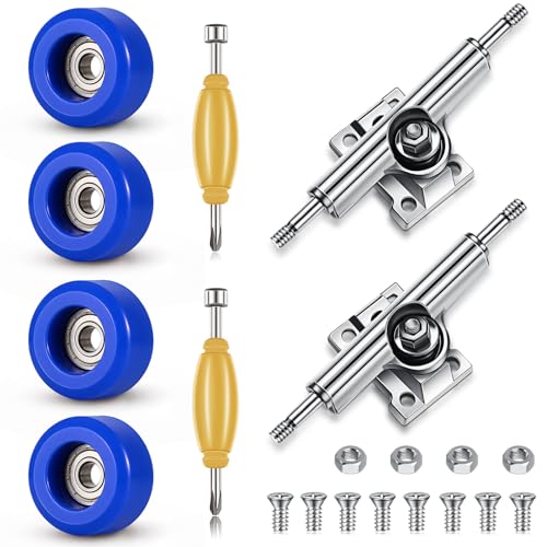 Zhehao 8 Pcs Fingerboard Bearing Wheels Standard Fingerboard Tool CNC Lathed Bearing Wheels Screwdriver and 2 Pcs Nut Driver for 34 mm Wide Decks Finger Skateboard Trucks(Blue) - color: Blue