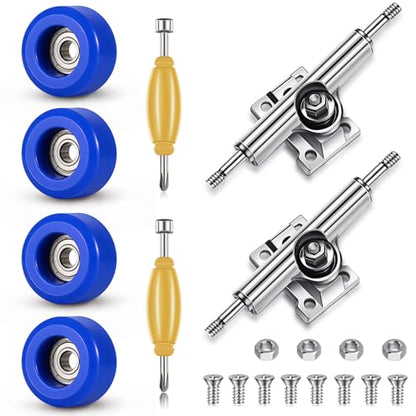 Zhehao 8 Pcs Fingerboard Bearing Wheels Standard Fingerboard Tool CNC Lathed Bearing Wheels Screwdriver and 2 Pcs Nut Driver for 34 mm Wide Decks Finger Skateboard Trucks(Blue) - color: Blue