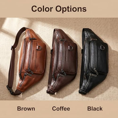Genuine Leather Waist Pack for Men, Large Belt Bag with Adjustable Strap up to 47.2 Inches (New Brown) - color: New Brown