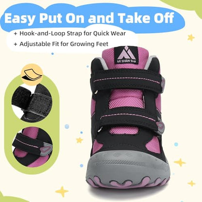 Mishansha Kids Water Resistant Hiking Boots, Boys Girls Anti Collision Anti-Skid Athletic Outdoor Adventure Trekking Shoes | Protective Toe, Adjustable Fit and Flexible Sole for Camping, School, Walking, Trekking, Trail Adventures and Everyday Wear - colo