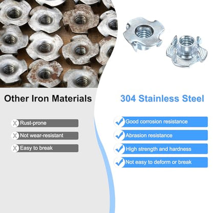 M METERXITY 50-Pack 1/4-UNC T-nut, 5/16" Barrel Length Carbon Steel 4-Pronged Tee Nut Threaded Insert for Wood/Rock Climbing Holds/Furniture, Corrosion Resistant Fasteners - size: 1/4-UNC, 5/16" Barrel Length