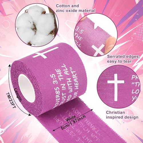 MiniInflat 2 Pcs Christian Cross Athletic Tape Sports Tape 2in x 23ft Religion Jesus Wrist Wrap for Soccer Football Baseball, Gift for Graduation Teacher Nurses Week Pentecost(Purple,Proverbs) - color: Purple, style: Proverbs