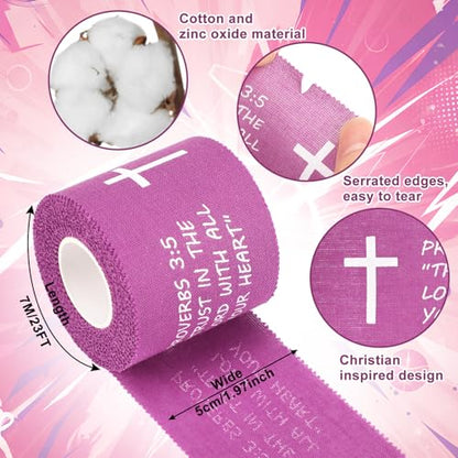 MiniInflat 2 Pcs Christian Cross Athletic Tape Sports Tape 2in x 23ft Religion Jesus Wrist Wrap for Soccer Football Baseball, Gift for Graduation Teacher Nurses Week Pentecost(Purple,Proverbs) - color: Purple, style: Proverbs
