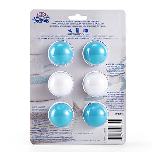 Clorox Fraganzia Deodorizing Balls for Shoes and Small Spaces, Twist-to-Activate No-Plug Odor Refresher Pods for Gym Bags, Lockers, Drawers, and Hampers, Ocean Breeze, 6 Count - size: 6 Count (Pack of 1)