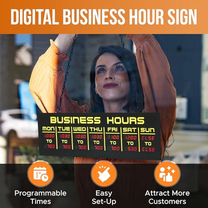 Digital Business Hours Sign by ELEMENT LUX - Electronic Programmable Hours of Operation Signs for Business with Ultra Bright LEDs for Glass Door - Remote and Hanging Kit - 16in x 5.5in, Yellow - color: Yellow and Red