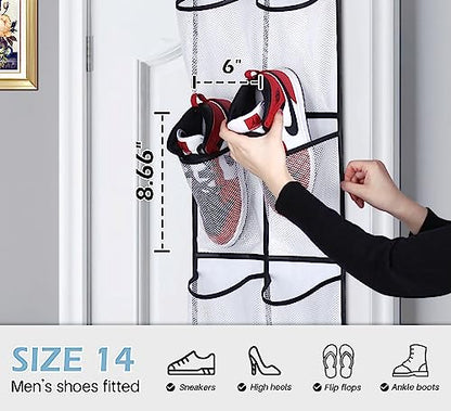 MISSLO Over The Door Shoe Organizer 12 Large Mesh Pockets Hanging Narrow Closet Door, White, 2 Pack - color: White