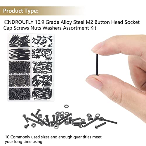 562 Pieces Black M2 x 4/6 /8/10 /12/16 /20mm Button Head Socket Cap Screws Nuts Washers Assortment Kit, 10.9 Grade Alloy Steel - size: M2, style: Button Head