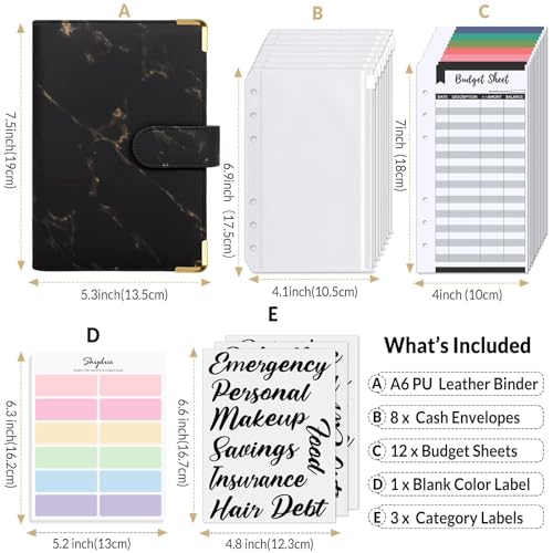 SKYDUE Budget Binder, Money Saving Binder with Zipper Envelopes, Cash Envelopes and Expense Budget Sheets for Budgeting (Mabble) - color: Mabble