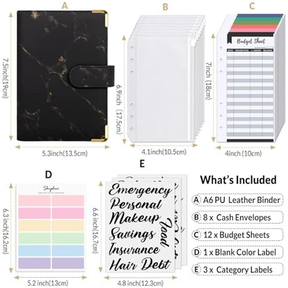 SKYDUE Budget Binder, Money Saving Binder with Zipper Envelopes, Cash Envelopes and Expense Budget Sheets for Budgeting (Mabble) - color: Mabble